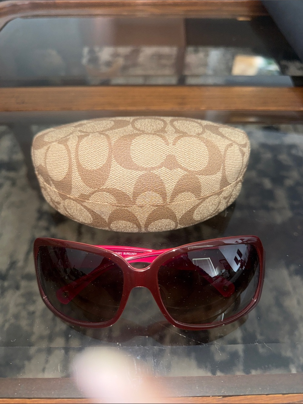 Coach Women's Burgundy Sunglasses with Beige Signature Case
